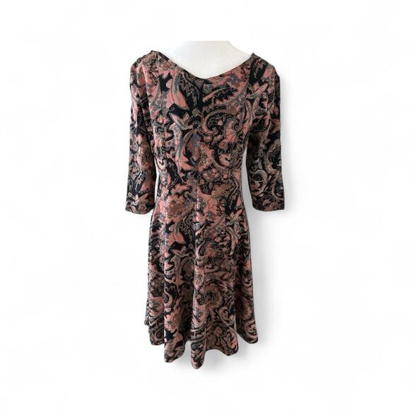 Peruvian Connection Dress M Fall Colors Fit & Flare Sustainable Comfortable - Picture 3 of 11